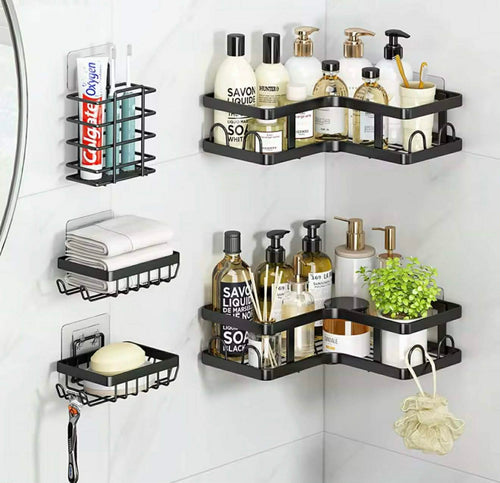 Étagère d’Angle Salle de Bain – Organisateur Mural Sans Perçage