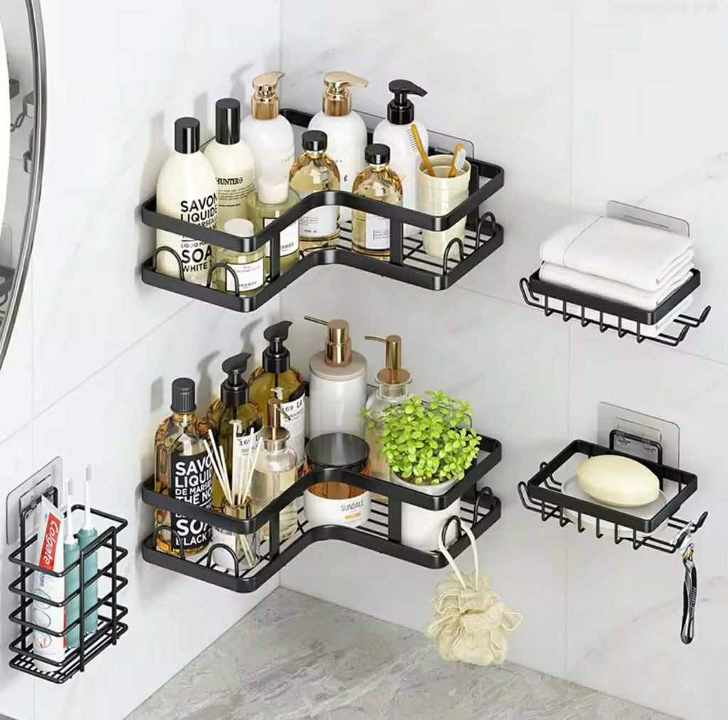 Étagère d’Angle Salle de Bain – Organisateur Mural Sans Perçage